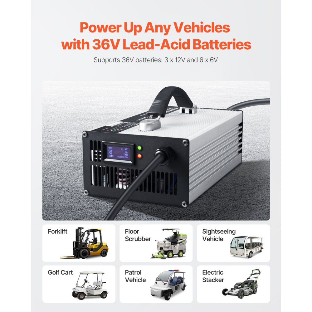 VEVOR Forklift Battery Charger, 36V, 30A Smart Fully-Automatic Lead-Acid Battery Charger, 24 Volt Trickle Charger with Anderson Plug, Cooling Fan, OLED Display, for Forklift Golf Cart Floor Scrubber