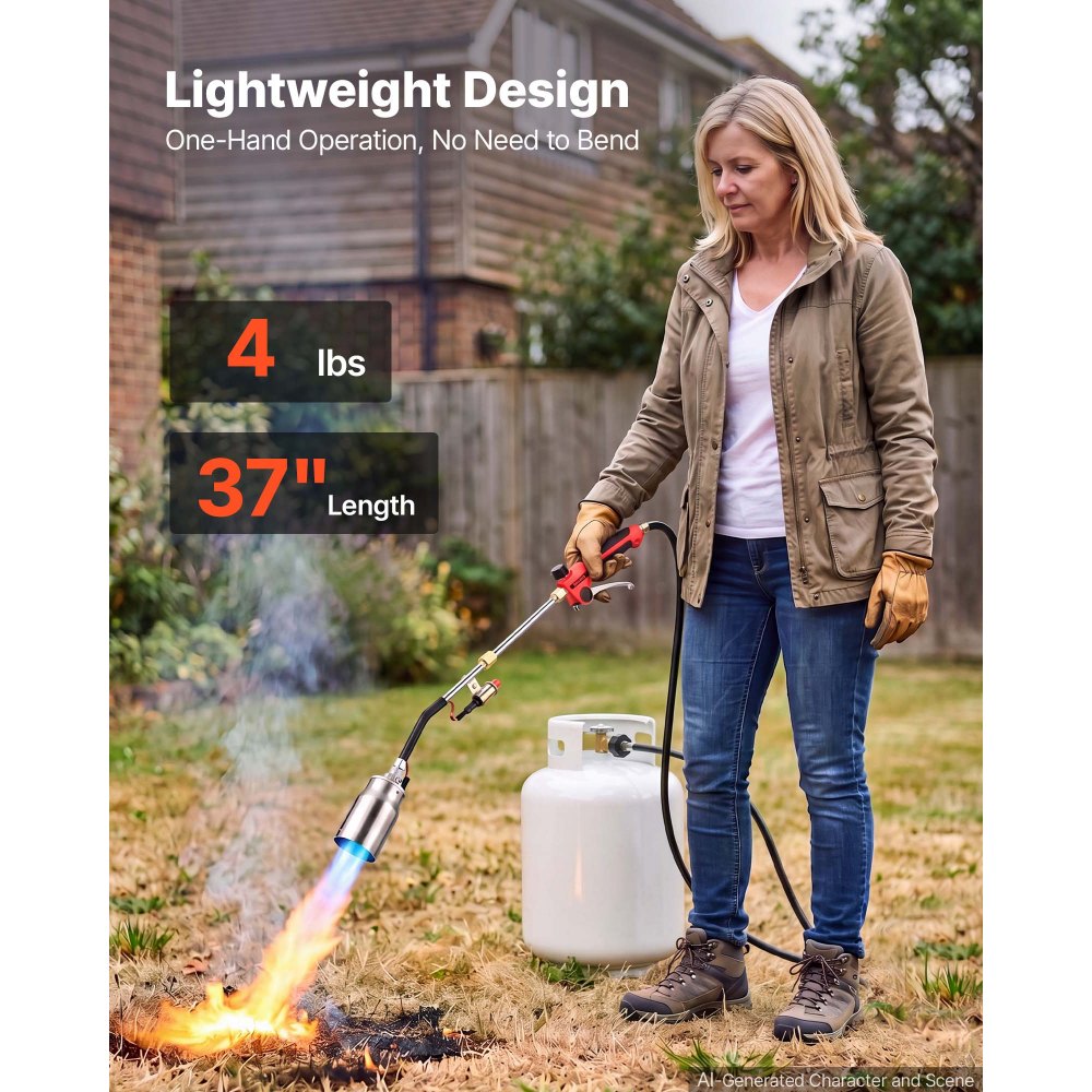 VEVOR Propane Torch Weed Burner 37" 270,000 BTU Output with 12.5 ft Hose, for Garden Road Ice Snow Melting, Adjustable Flame, Heavy Duty Blow Torch with Turbo Trigger & Self Igniter, Flamethrower