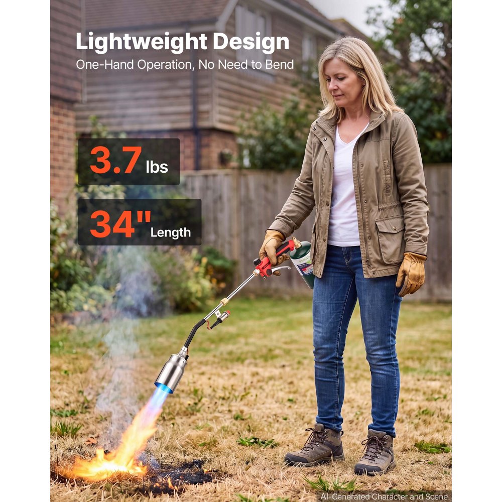 VEVOR Propane Torch Weed Burner 34" 270,000 BTU Output with 12.5 ft Hose, for Garden Road Ice Snow Melting, Adjustable Flame, Heavy Duty Blow Torch with Turbo Trigger & Self Igniter, Flamethrower