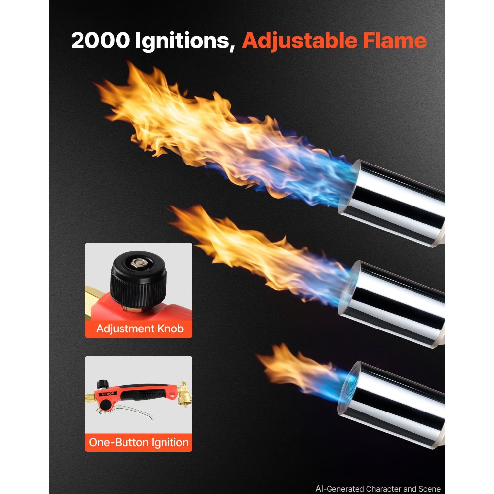 VEVOR Propane Torch Weed Burner 32" 340,000 BTU High Output with 10 ft Hose, for Garden Road Ice Snow Melting, Adjustable Flame, Heavy Duty Blow Torch with Turbo Trigger & Self Igniter, Flamethrower