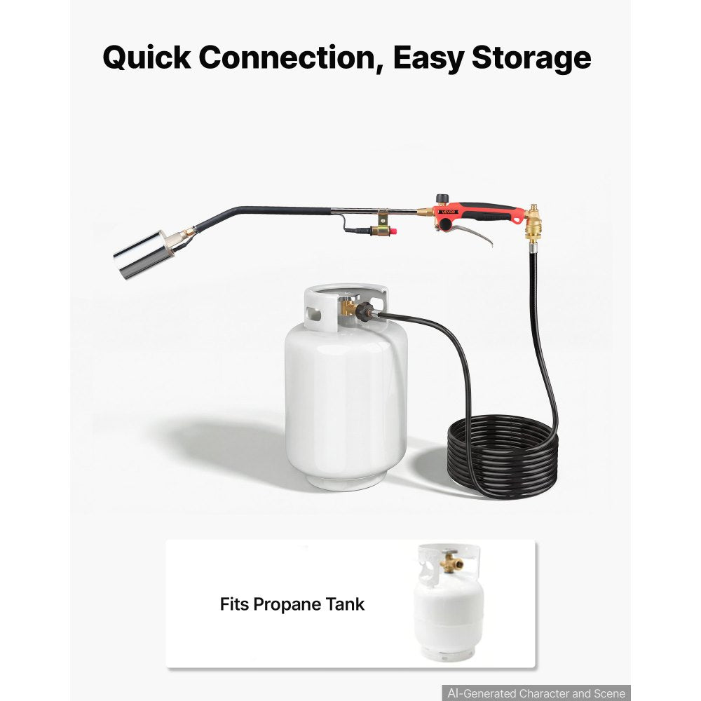 VEVOR Propane Torch Weed Burner 32" 340,000 BTU High Output with 10 ft Hose, for Garden Road Ice Snow Melting, Adjustable Flame, Heavy Duty Blow Torch with Turbo Trigger & Self Igniter, Flamethrower