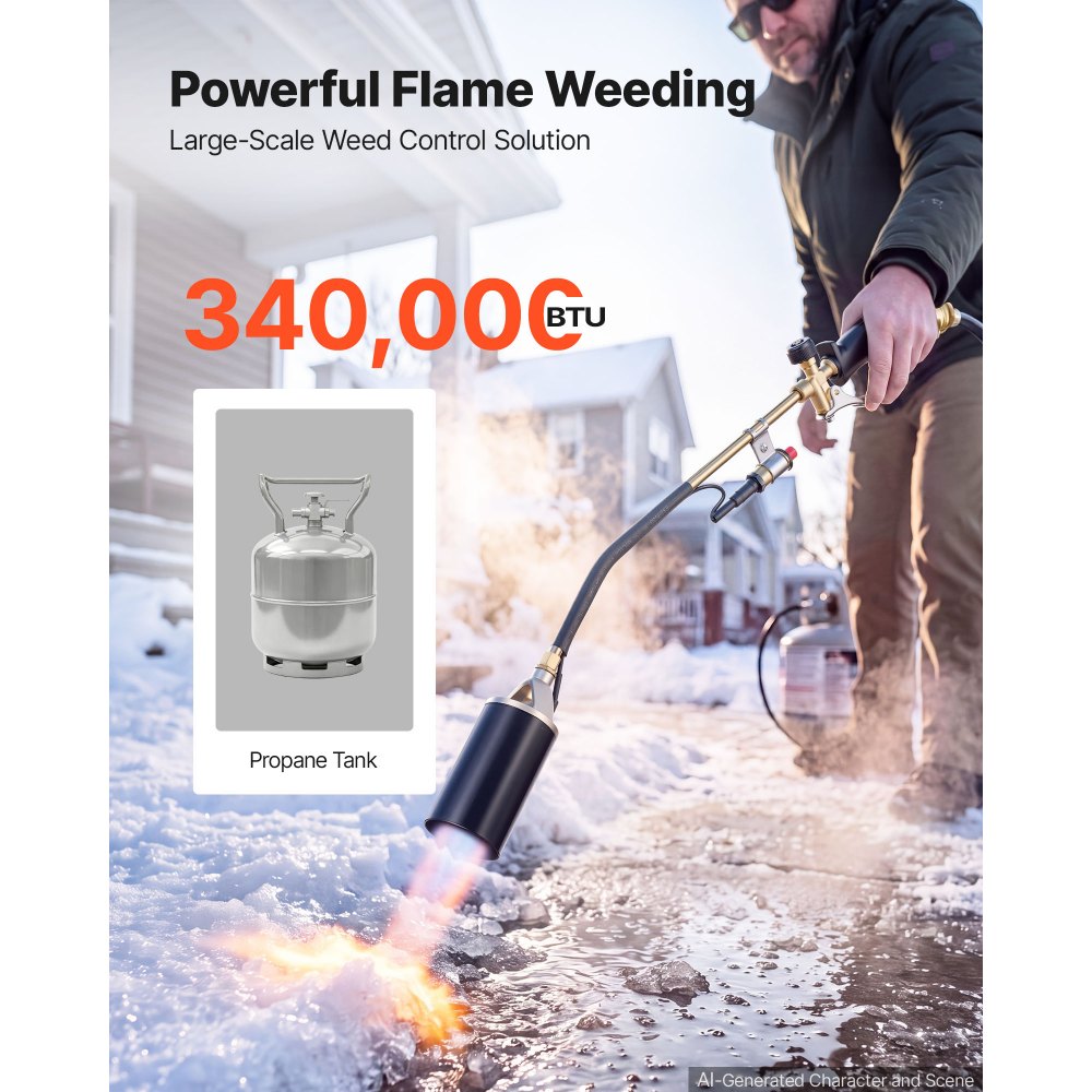 VEVOR Propane Torch Weed Burner 27" 340,000 BTU High Output with 10 ft Hose, for Garden Road Ice Snow Melting, Adjustable Flame, Heavy Duty Blow Torch with Turbo Trigger & Self Igniter, Flamethrower