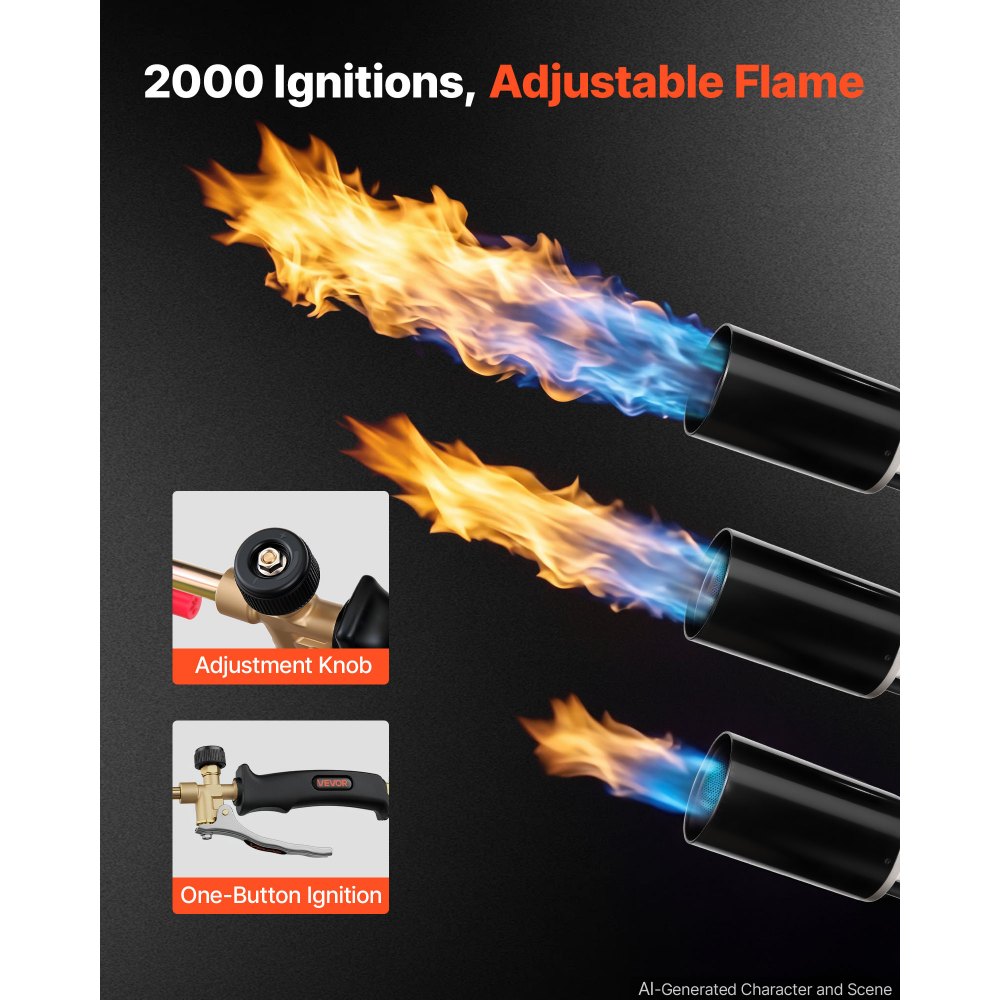 VEVOR Propane Torch Weed Burner 27" 340,000 BTU High Output with 10 ft Hose, for Garden Road Ice Snow Melting, Adjustable Flame, Heavy Duty Blow Torch with Turbo Trigger & Self Igniter, Flamethrower