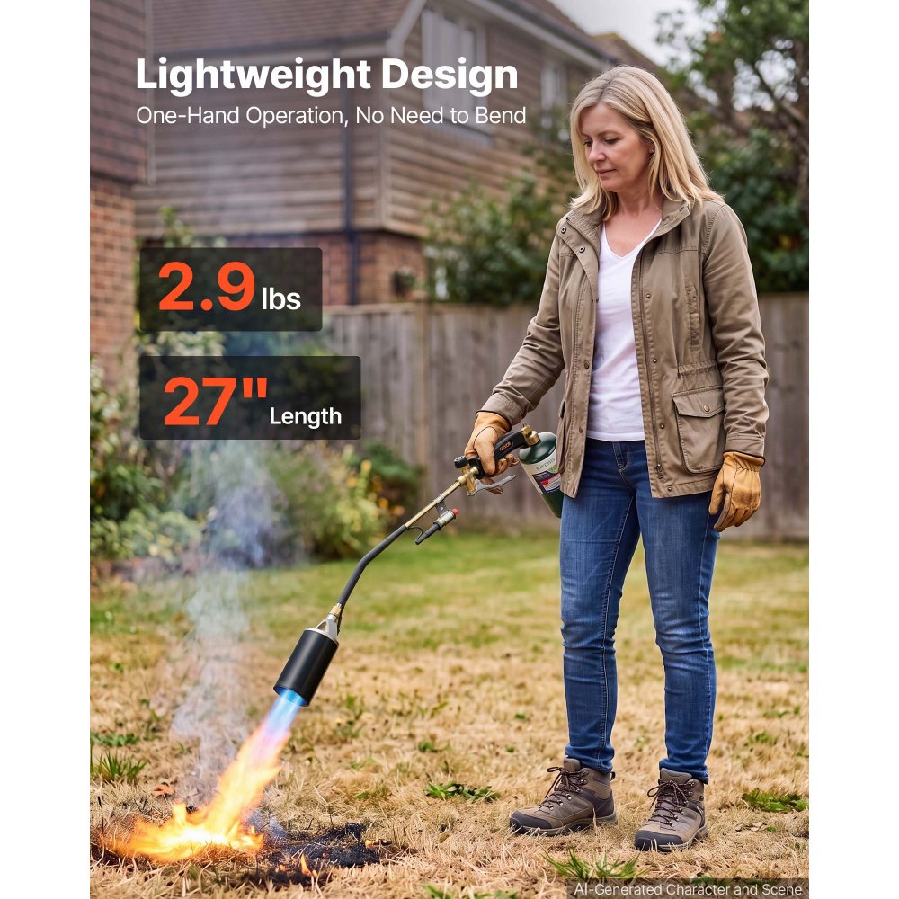 VEVOR Propane Torch Weed Burner 27" 340,000 BTU High Output with 10 ft Hose, for Garden Road Ice Snow Melting, Adjustable Flame, Heavy Duty Blow Torch with Turbo Trigger & Self Igniter, Flamethrower