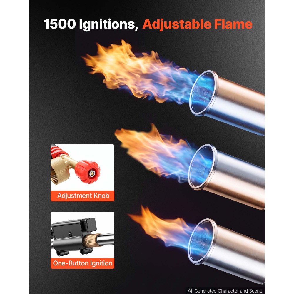 VEVOR Propane Torch Weed Burner 45,000 BTU High Output 30" Long Detachable, for Garden Weed Burning & Road Ice Snow Melting, Adjustable Flame, Heavy Duty Blow Torch with Self Igniter, Flamethrower