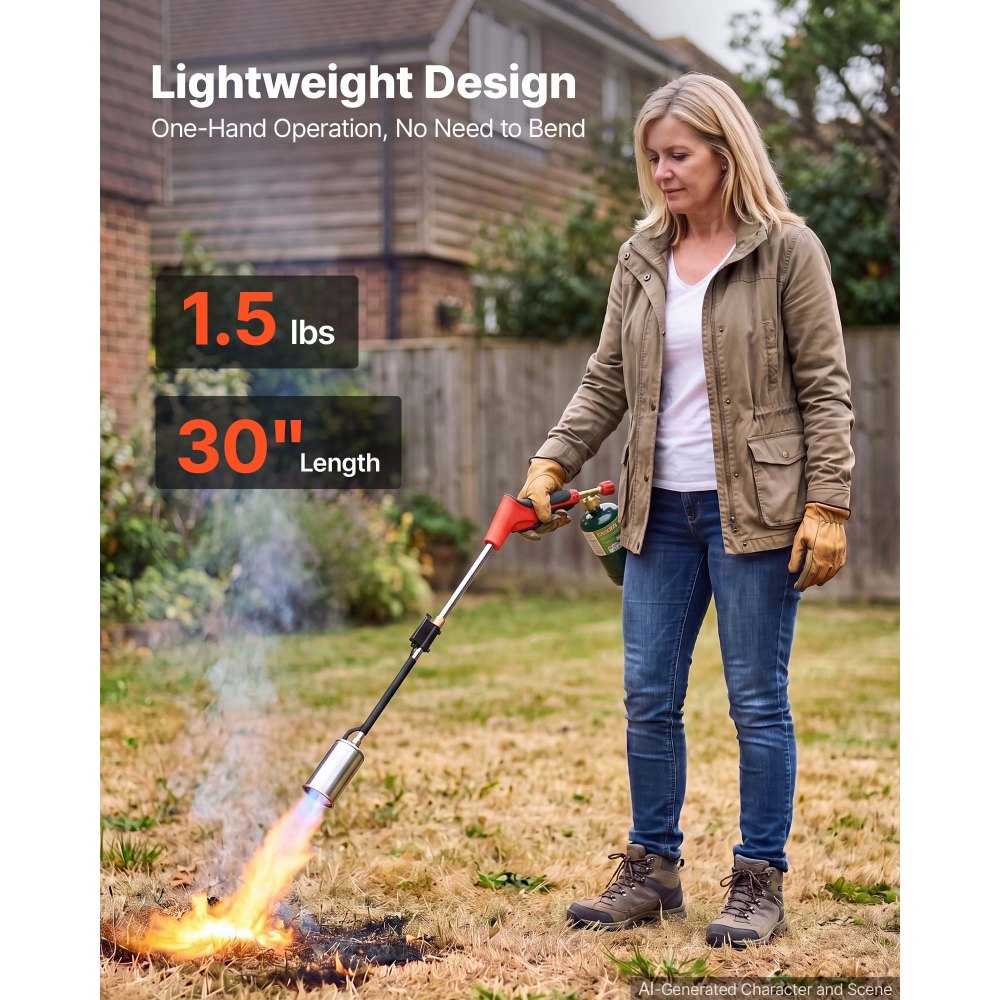 VEVOR Propane Torch Weed Burner 45,000 BTU High Output 30" Long Detachable, for Garden Weed Burning & Road Ice Snow Melting, Adjustable Flame, Heavy Duty Blow Torch with Self Igniter, Flamethrower