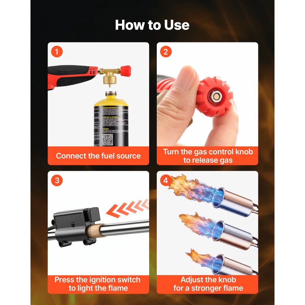 VEVOR Propane Torch Weed Burner 45,000 BTU High Output 30" Long Detachable, for Garden Weed Burning & Road Ice Snow Melting, Adjustable Flame, Heavy Duty Blow Torch with Self Igniter, Flamethrower