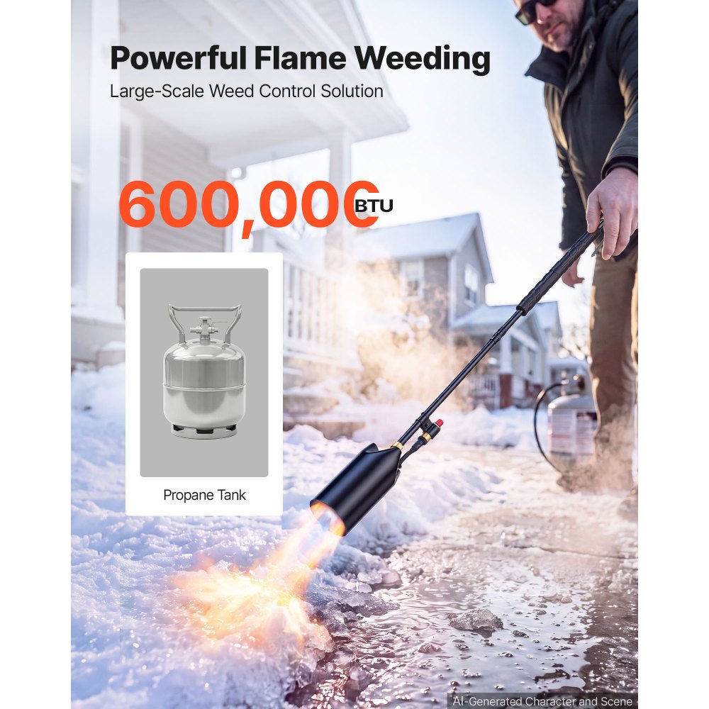 VEVOR Propane Torch Weed Burner 36" 600,000 BTU High Output with 10 ft Hose, for Garden Road Ice Snow Melting, Adjustable Flame, Heavy Duty Blow Torch with Turbo Trigger & Self Igniter, Flamethrower