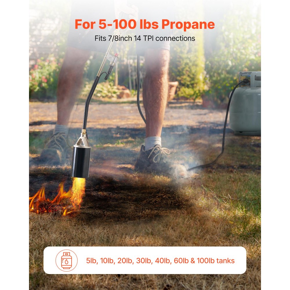 VEVOR Propane Torch Weed Burner, High Output 1,800,000 BTU with 10 ft Hose, Heavy Duty Blow Torch with Adjustable Flame & Turbo Trigger Push Button Auto Igniter, Flamethrower for Garden Ice Snow Road
