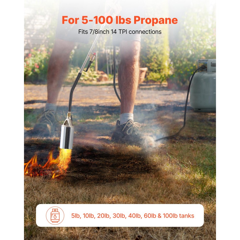 VEVOR Propane Torch Weed Burner, High Output 2,400,000 BTU with 10 ft Hose, Heavy Duty Blow Torch with Adjustable Flame and Turbo Trigger Push Button Igniter, Flamethrower Kit for Garden Ice Snow Road