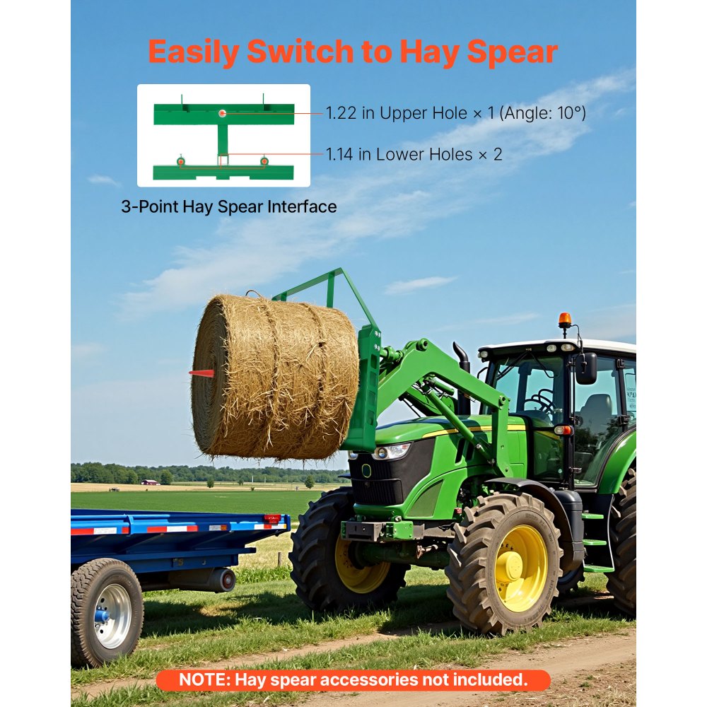 VEVOR Pallet Fork Frame Attachment with 42-inch Skid Steer Forks for JD Tractors