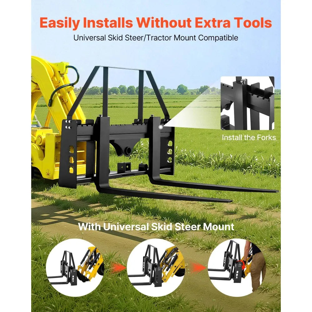 VEVOR Pallet Fork Frame Attachment with 42-inch Skid Steer Pallet Forks 4000 lbs