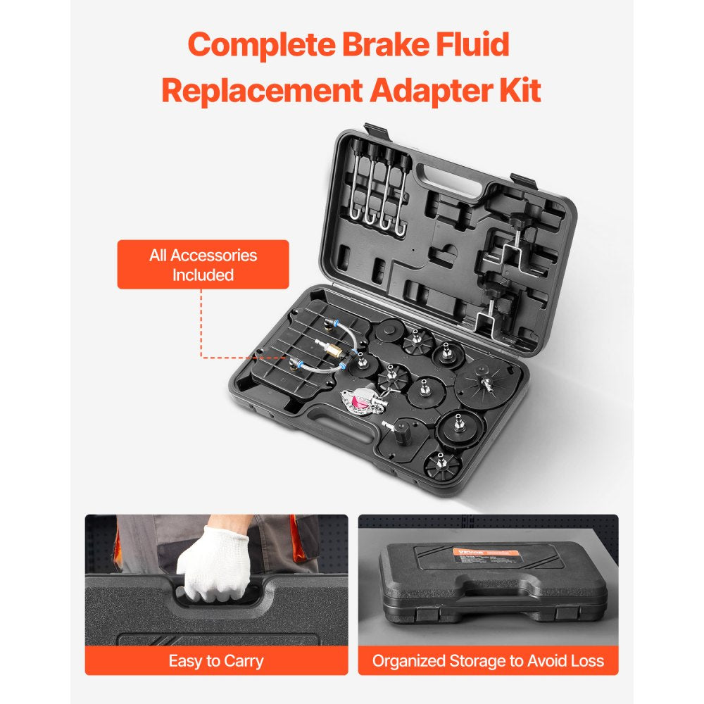 VEVOR Brake Master Bleeder Kit, 12 Pcs, Professional Brake Bleeder Adapter Set with Complete Kit & Handle, Durable Brake Bleeder Adapter for Brake Fluid Filling Fit for Most New & Old Vehicles