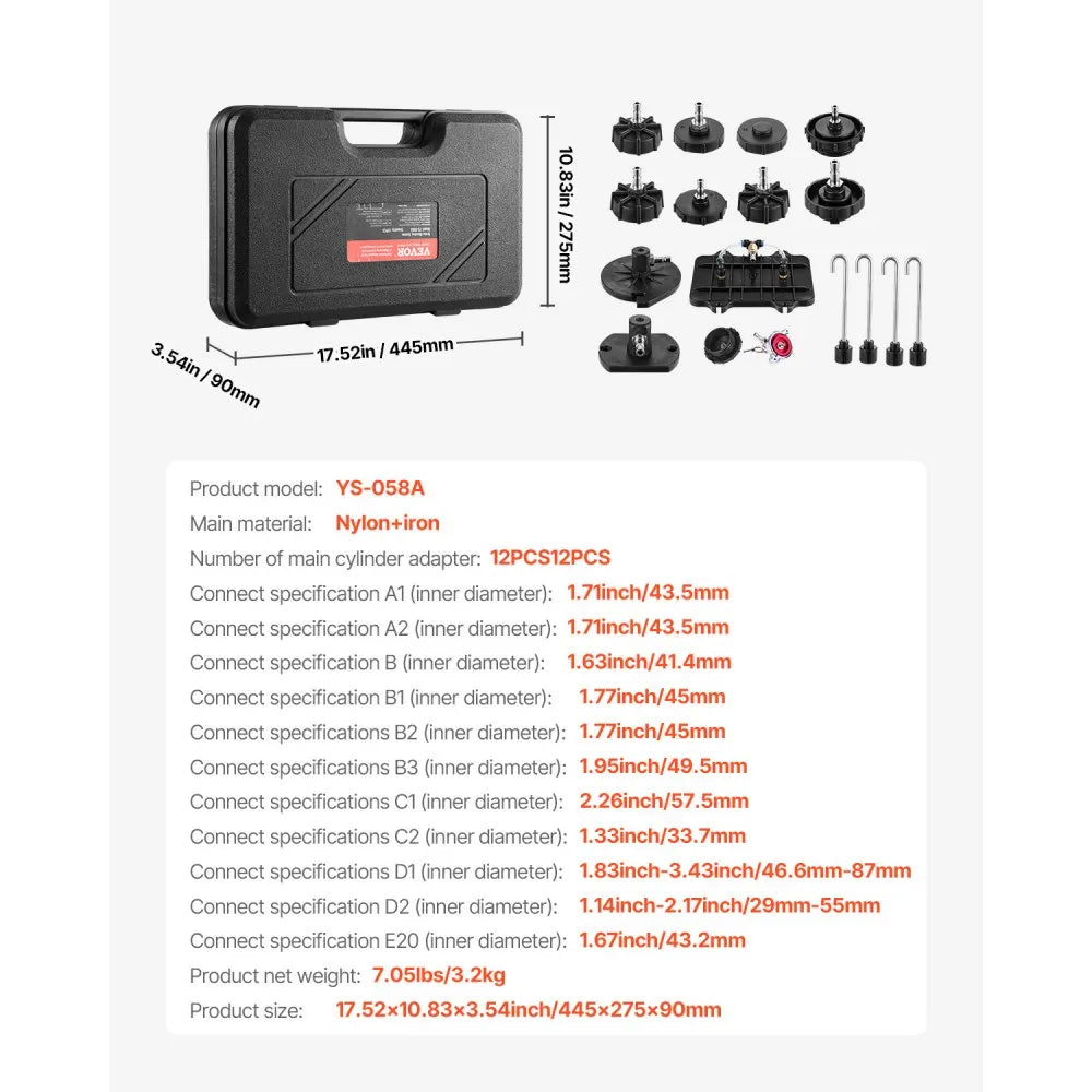 VEVOR Brake Master Bleeder Kit, 12 Pcs, Professional Brake Bleeder Adapter Set with Complete Kit & Handle, Durable Brake Bleeder Adapter for Brake Fluid Filling Fit for Most New & Old Vehicles