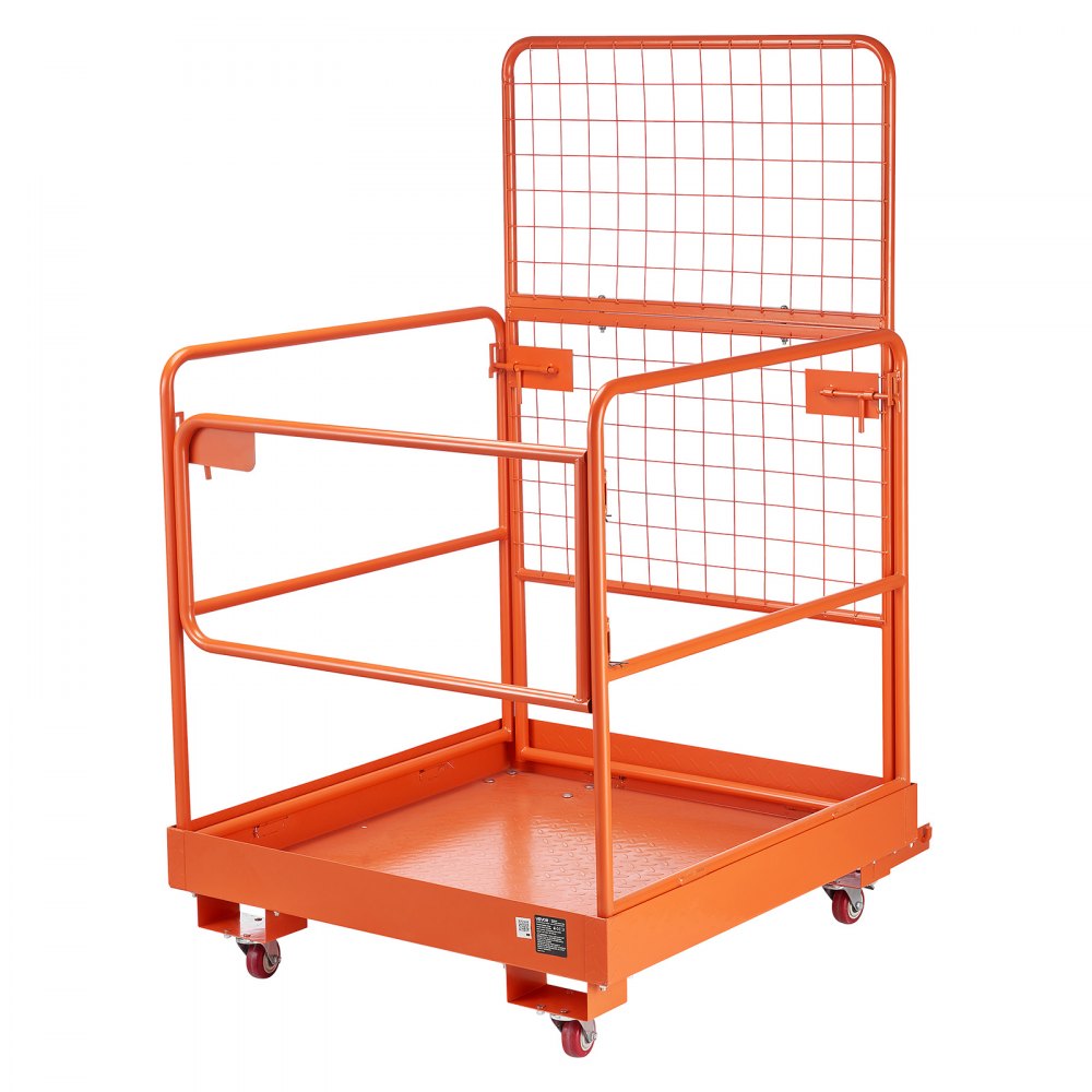 VEVOR Forklift Safety Cage, 36.2 x 41.1 Inch, Forklift Man Basket with 4 Wheels, 1200 lbs Capacity, Heavy Duty Work Platform Collapsible Lift Basket, Safety Harness, for Aerial Work Lifting Loader