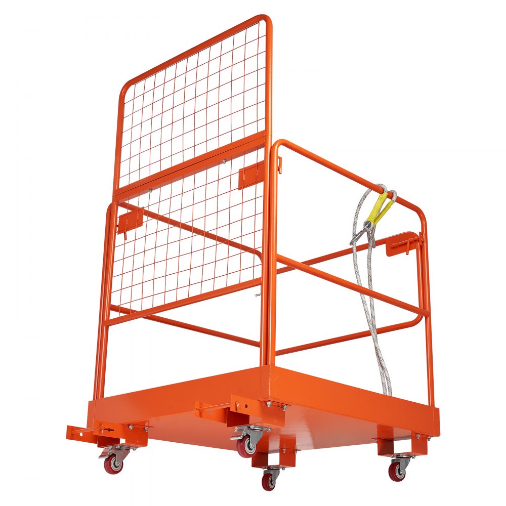 VEVOR Forklift Safety Cage, 36.2 x 41.1 Inch, Forklift Man Basket with 4 Wheels, 1200 lbs Capacity, Heavy Duty Work Platform Collapsible Lift Basket, Safety Harness, for Aerial Work Lifting Loader