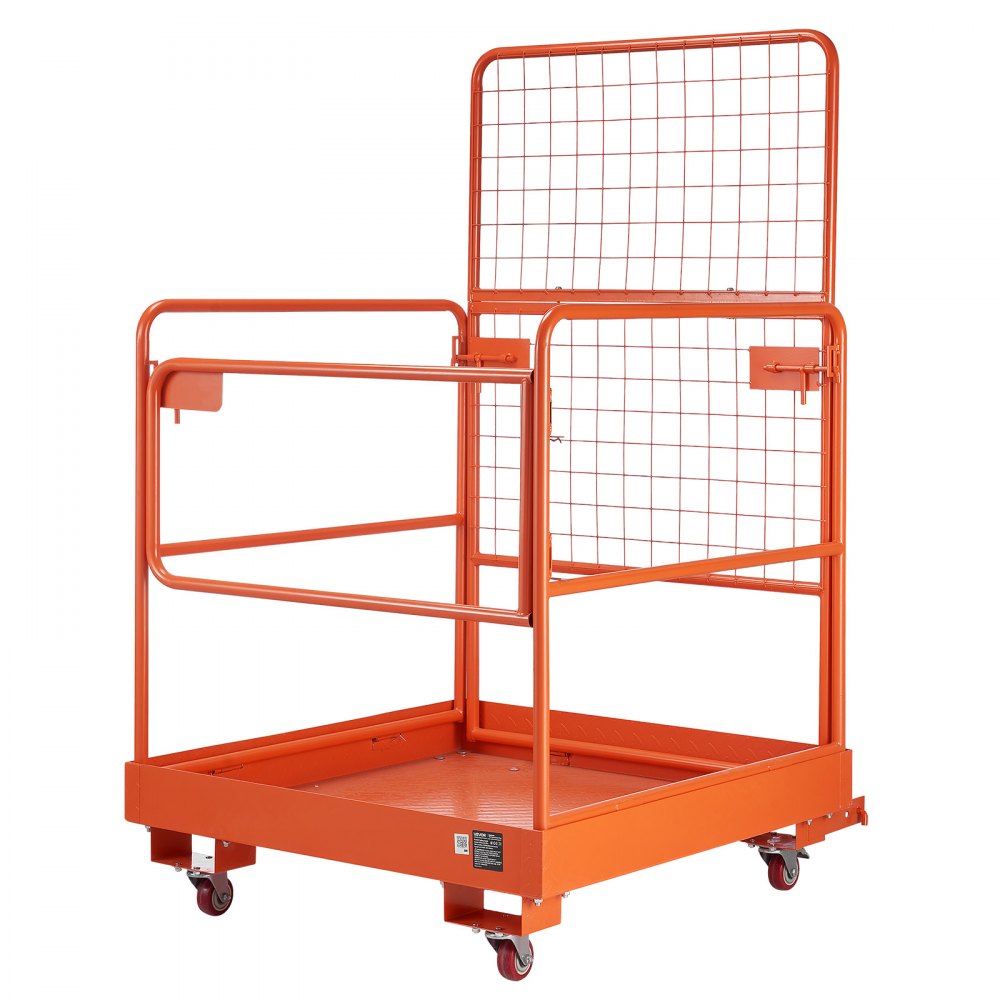 VEVOR Forklift Safety Cage, 36.2 x 41.1 Inch, Forklift Man Basket with 4 Wheels, 1200 lbs Capacity, Heavy Duty Work Platform Collapsible Lift Basket, Safety Harness, for Aerial Work Lifting Loader