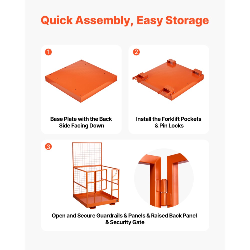 VEVOR Forklift Safety Cage, 48.2 x 45.2 Inch, Heavy Duty Forklift Man Basket, 1400 lbs Capacity Collapsible Work Platform Lift Basket with Safety Harness & Lock, for Most Aerial Jobs Lifting Loader