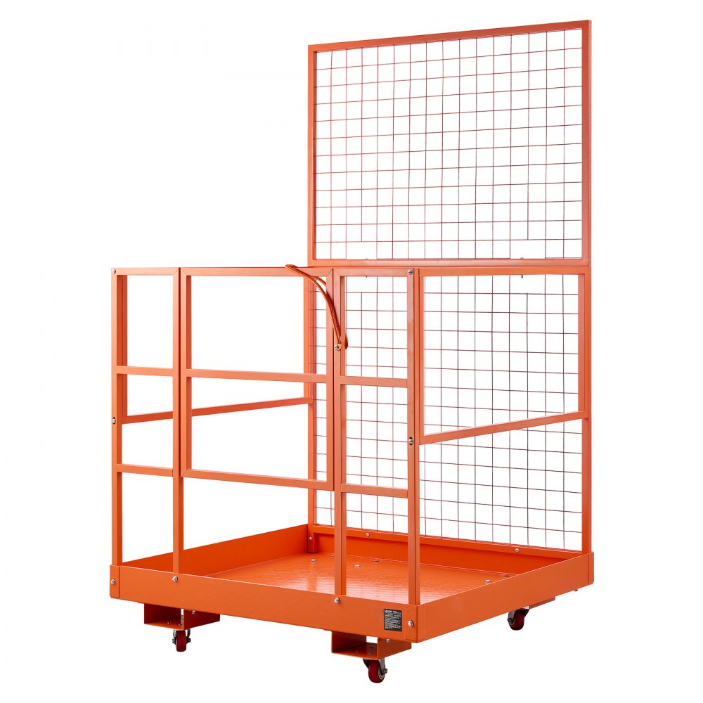 VEVOR Forklift Safety Cage, 48.2 x 45.2 Inch, Heavy Duty Forklift Man Basket, 1400 lbs Capacity Work Platform Lift Basket with Safety Harness, Lock, Wheels, Drain Hole, for Aerial Work Lifting Loader