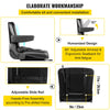 VEVOR Universal Forklift Seat Black PVC Tractor Seat, 6\"/150MM Adjustable Mower Seat Foldable Seat Including Armrests, Seat Belt, Seat Switch, Skid Steer Seat Fit Forklift, Tractor, Skid Loader