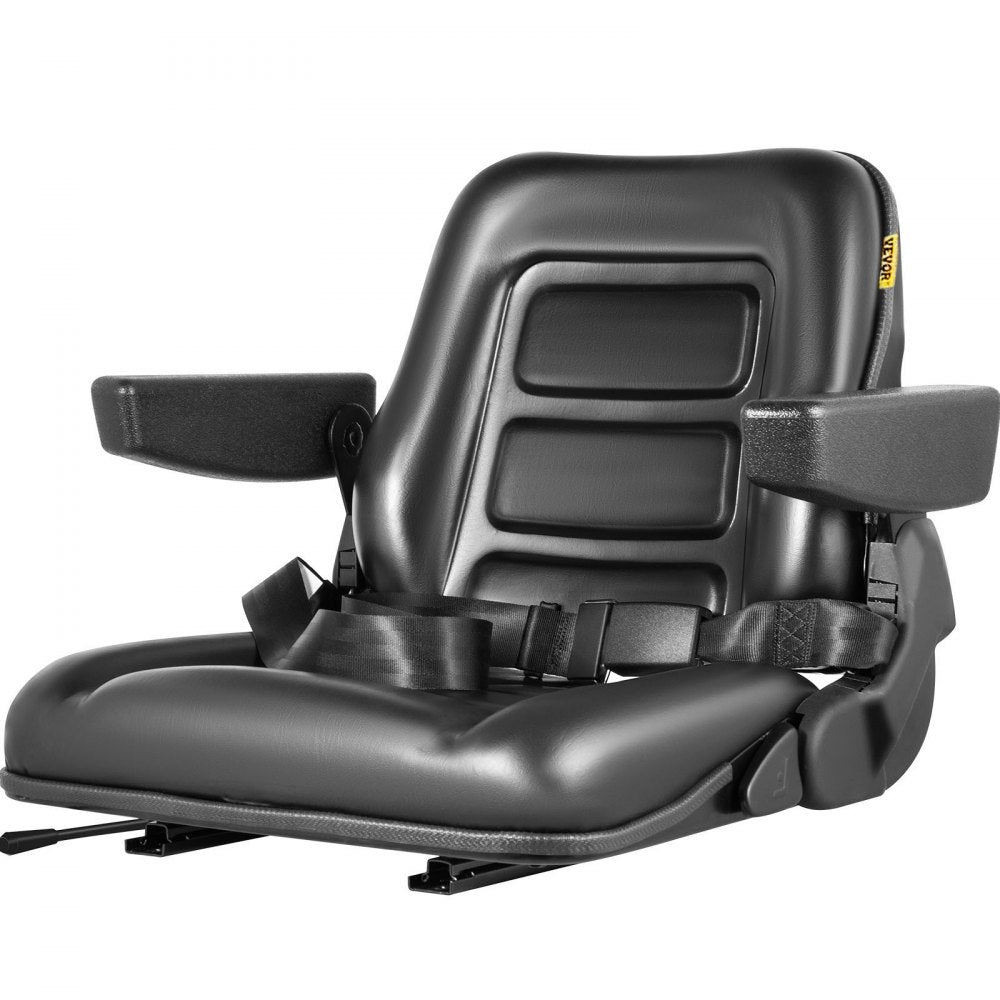 VEVOR Universal Forklift Seat Black PVC Tractor Seat, 6\"/150MM Adjustable Mower Seat Foldable Seat Including Armrests, Seat Belt, Seat Switch, Skid Steer Seat Fit Forklift, Tractor, Skid Loader