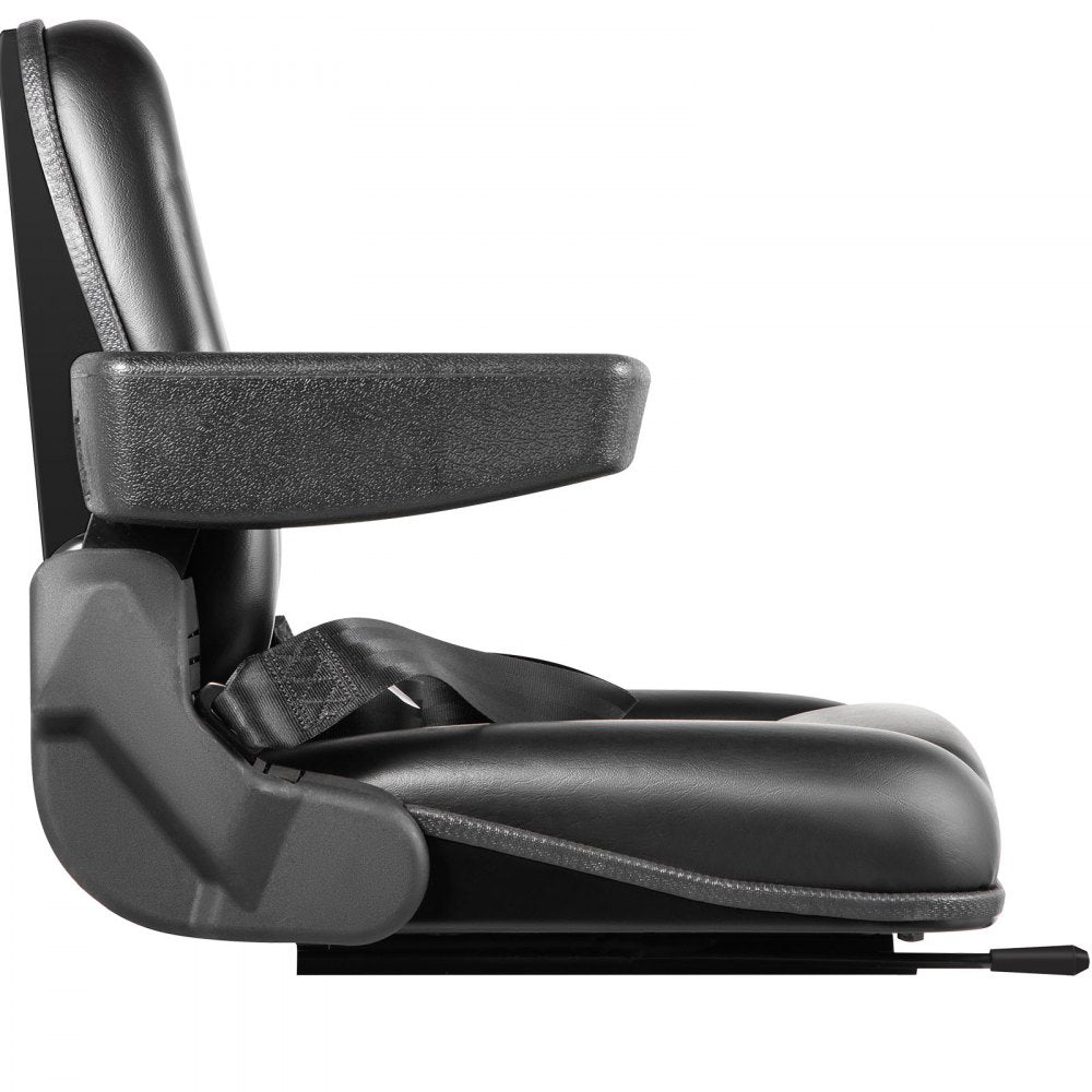 VEVOR Universal Forklift Seat Black PVC Tractor Seat, 6\"/150MM Adjustable Mower Seat Foldable Seat Including Armrests, Seat Belt, Seat Switch, Skid Steer Seat Fit Forklift, Tractor, Skid Loader