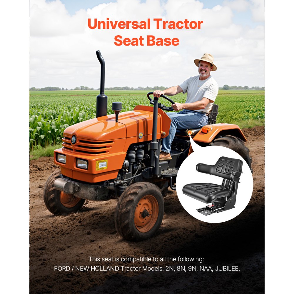 VEVOR Universal Forklift Seat Wrap Around, Universal Tractor Seat with Micro Switch, Adjustable Tractor Suspension Seat with Tilt Fits for John Deere, Ford, Massey Ferguson, New Holland Tractor