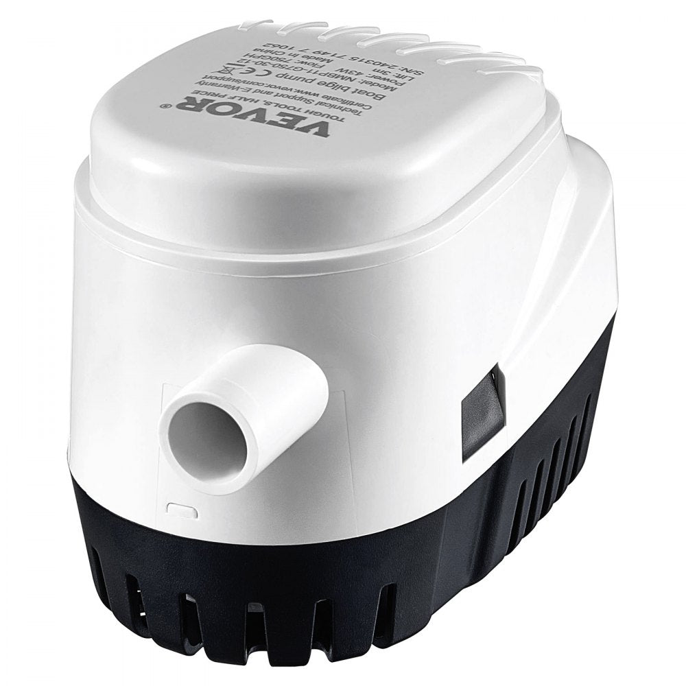 VEVOR Bilge Pump, 750GPH 12V Automatic Submersible Boat Bilge Water Pump with Float Switch, 0.7" Outlet Diameter, Small Boat Bilge Pump, Marine Electric Bilge Pump for Boats, Ponds, Pools, Basements