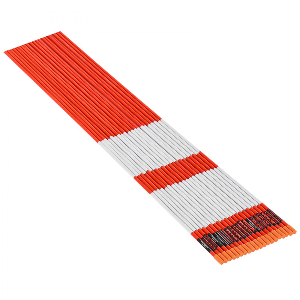 VEVOR Driveway Markers, 200Pcs 48 in Long 1/4 in Dia, Hi-Visibility Driveway Reflectors with 12 in Steel Drill Bits, Reflective Snow Sticks Fiberglass Pole for Parking Lots, Walkways, Snow Plowing