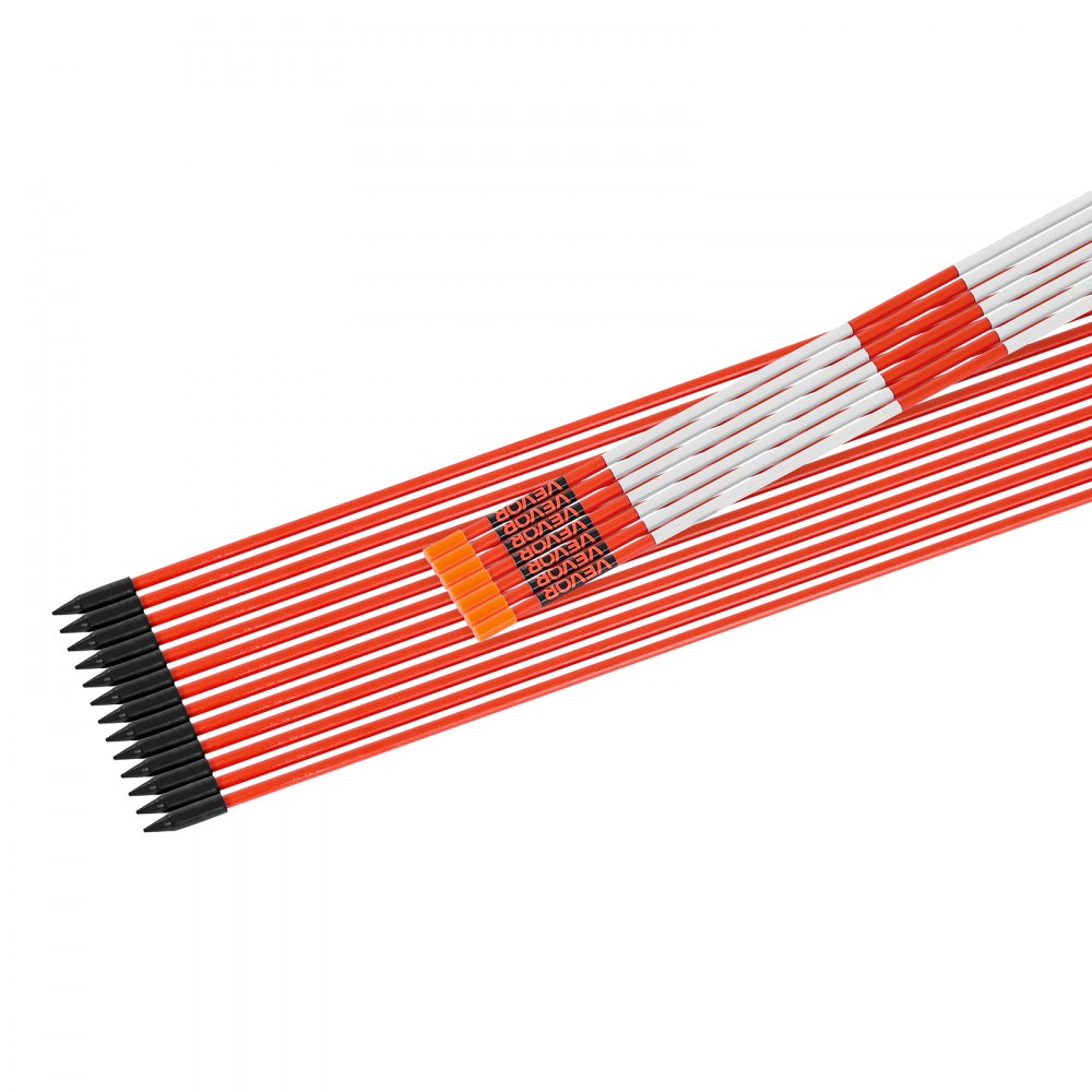 VEVOR Driveway Markers, 200Pcs 48 in Long 1/4 in Dia, Hi-Visibility Driveway Reflectors with 12 in Steel Drill Bits, Reflective Snow Sticks Fiberglass Pole for Parking Lots, Walkways, Snow Plowing