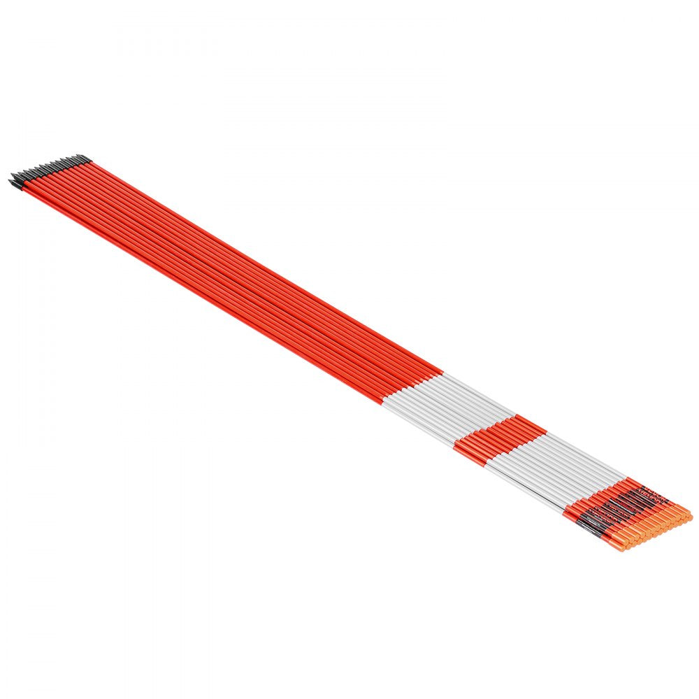 VEVOR Driveway Markers, 200Pcs 48 in Long 1/4 in Dia, Hi-Visibility Driveway Reflectors with 12 in Steel Drill Bits, Reflective Snow Sticks Fiberglass Pole for Parking Lots, Walkways, Snow Plowing