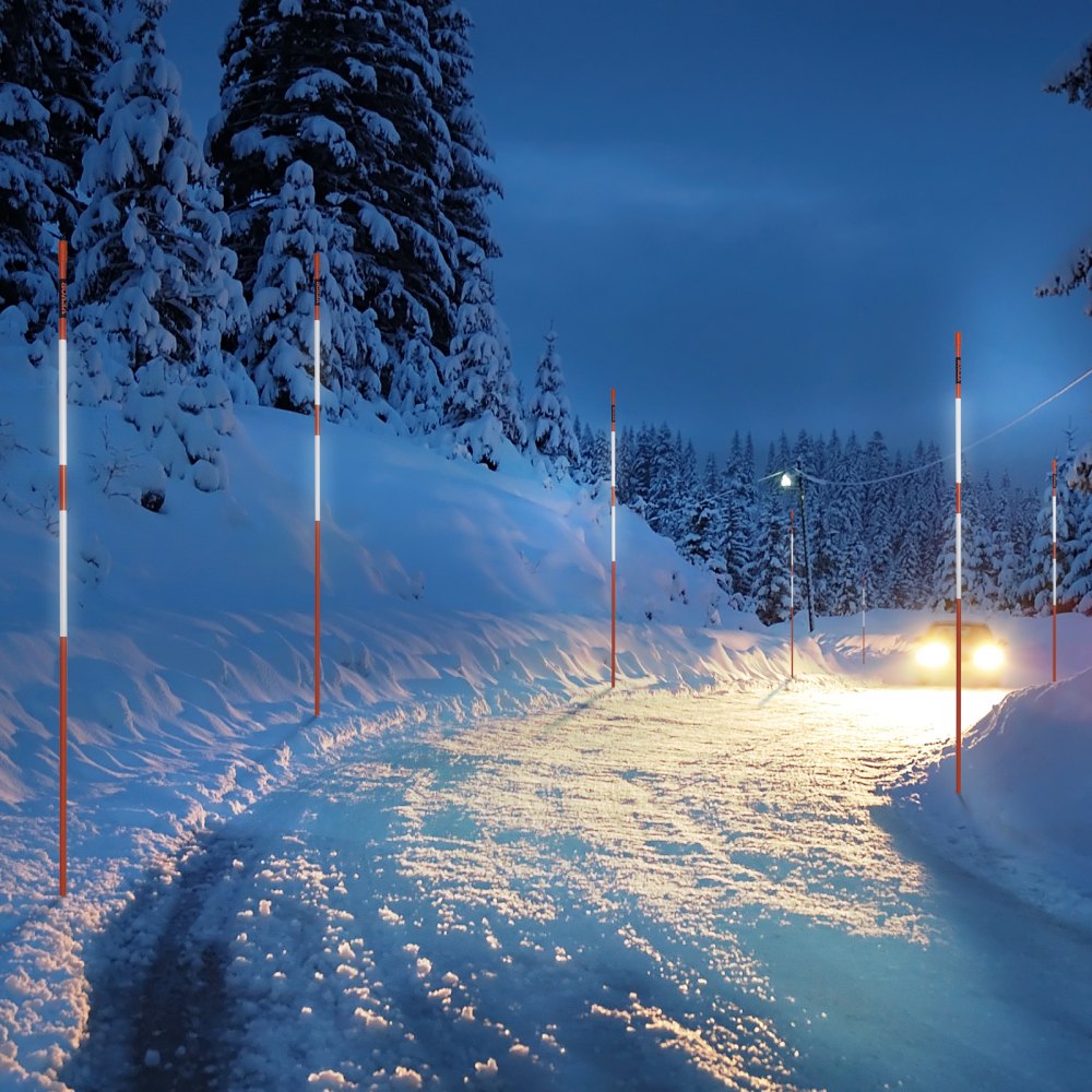 VEVOR Driveway Markers, 100 PCS 48 inch, 0.31 inch Diameter, Orange Fiberglass Poles Snow Stakes with Reflective Tape, 12" Steel Drill Bit & Protection Gloves for Parking Lots, Walkways Easy Visibility