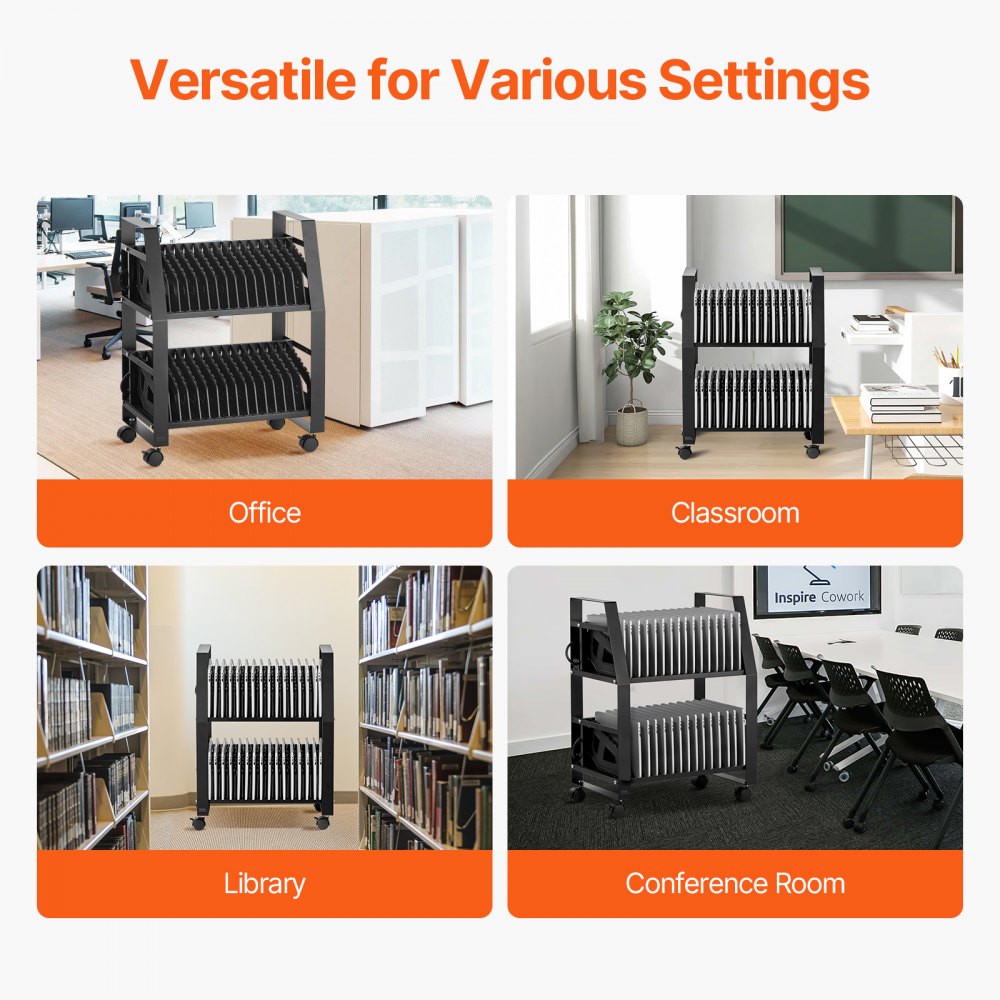 VEVOR Laptop Charging Cart, 32 Devices Mobile Open Charging Station with Wheels, for Tablet and Laptop Up to 15.6 in Screen Size, Easy Access Slots, Surge Control, for Office, Classroom, Library