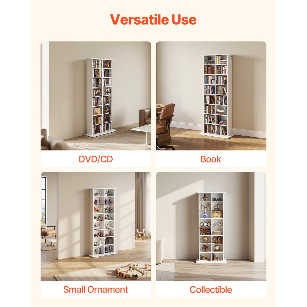 VEVOR Media Storage Cabinet, 8-Tier DVD Shelf Organizer, 22.01 x 8.74 x 50.98 in Multimedia Storage Organizer for CDs, DVDs, Books & Games, CD Shelf for Living Room, Home Office, Recording Room, White