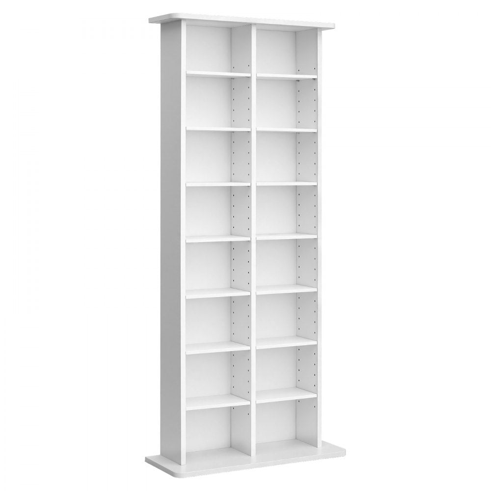 VEVOR Media Storage Cabinet, 8-Tier DVD Shelf Organizer, 22.01 x 8.74 x 50.98 in Multimedia Storage Organizer for CDs, DVDs, Books & Games, CD Shelf for Living Room, Home Office, Recording Room, White