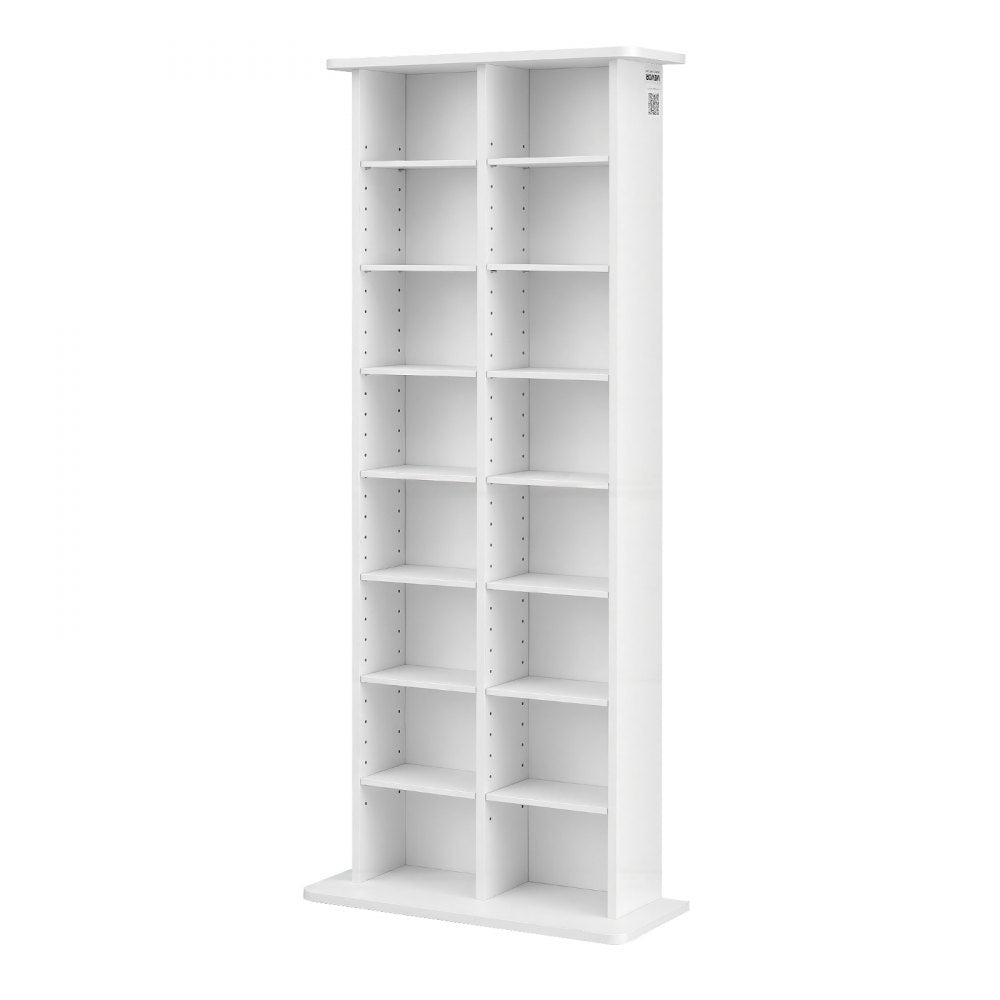 VEVOR Media Storage Cabinet, 8-Tier DVD Shelf Organizer, 22.01 x 8.74 x 50.98 in Multimedia Storage Organizer for CDs, DVDs, Books & Games, CD Shelf for Living Room, Home Office, Recording Room, White