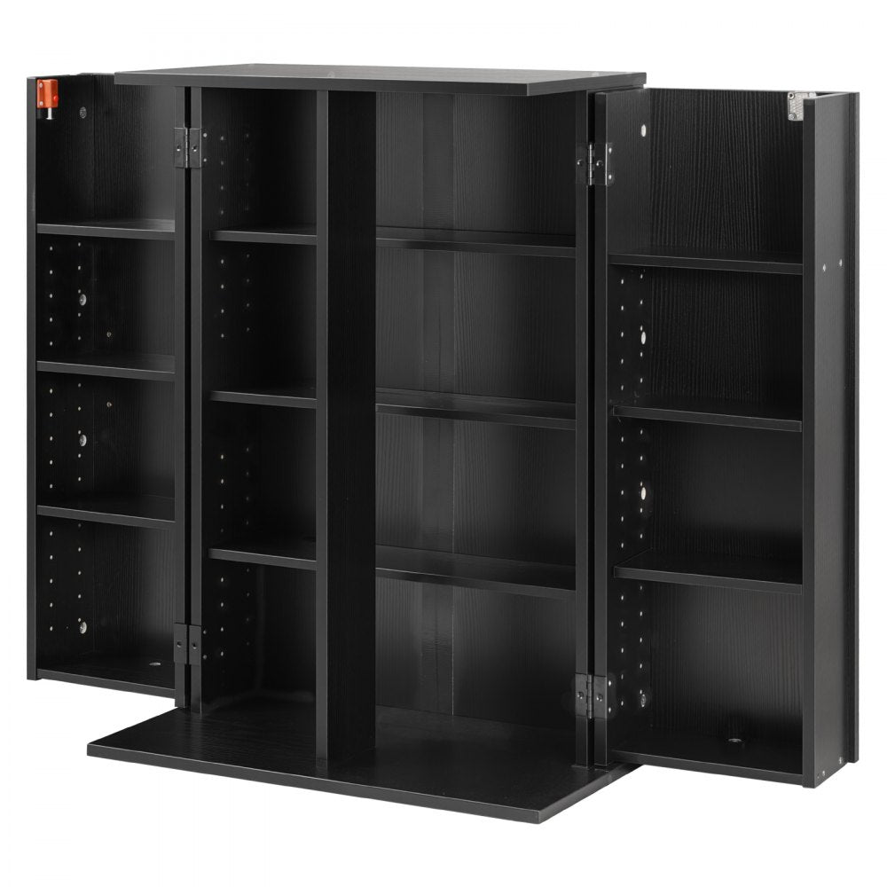 VEVOR Media Storage Cabinet, 4-Tier DVD Shelf Organizer, 24.02 x 14.49 x 33.31 in Multimedia Storage Organizer for CDs, DVDs, Books, Games, CD Shelf for Living Room, Home Office, Recording Room, Black