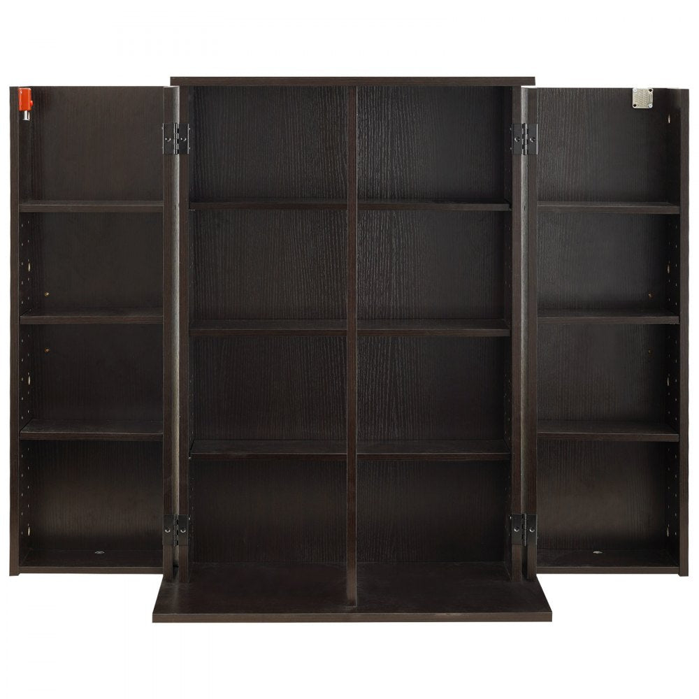 VEVOR Media Storage Cabinet, 4-Tier DVD Shelf Organizer, 24.02 x 14.49 x 33.31 in Multimedia Storage Organizer for CDs, DVDs, Books, Games, CD Shelf for Living Room, Home Office, Recording Room, Brown