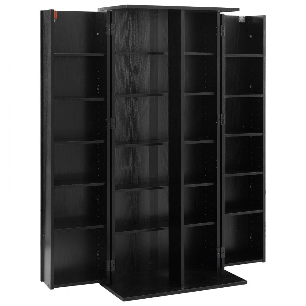 VEVOR Media Storage Cabinet, 6-Tier DVD Shelf Organizer, 24.02 x 14.49 x 50 in Multimedia Storage Organizer for CDs, DVDs, Books, Games, CD Shelf for Living Room, Home Office, Recording Room, Black
