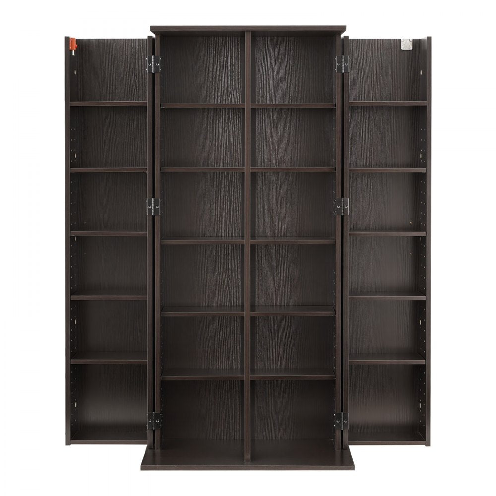 VEVOR Media Storage Cabinet, 6-Tier DVD Shelf Organizer, 24.02 x 14.49 x 50 in Multimedia Storage Organizer for CDs, DVDs, Books, Games, CD Shelf for Living Room, Home Office, Recording Room, Brown