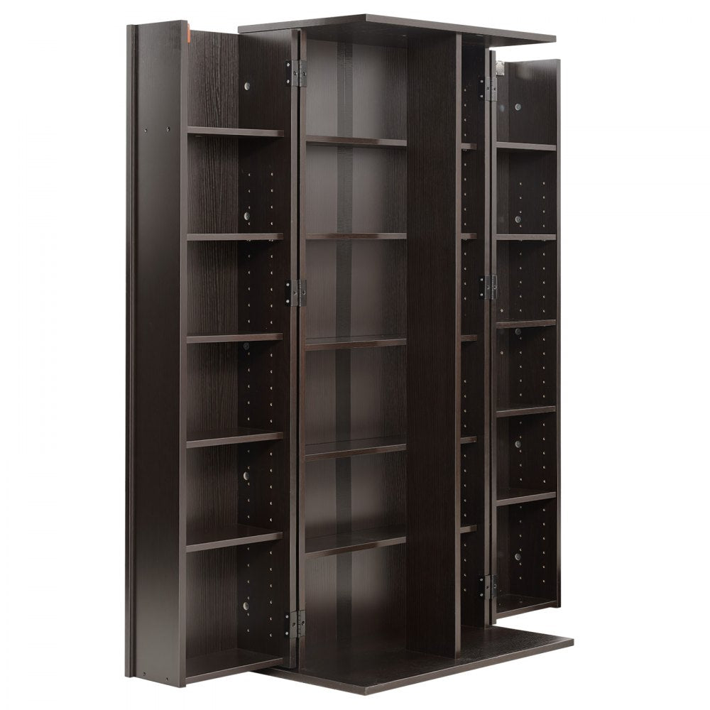 VEVOR Media Storage Cabinet, 6-Tier DVD Shelf Organizer, 24.02 x 14.49 x 50 in Multimedia Storage Organizer for CDs, DVDs, Books, Games, CD Shelf for Living Room, Home Office, Recording Room, Brown