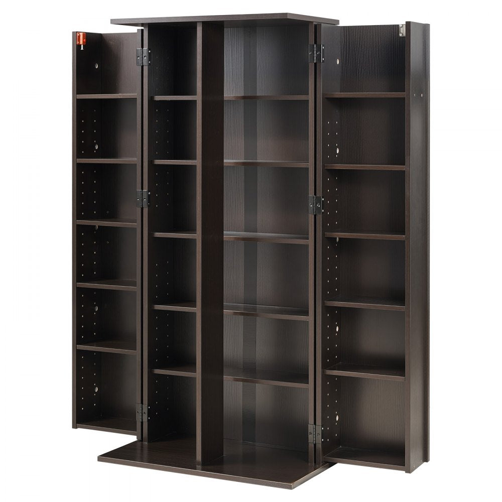 VEVOR Media Storage Cabinet, 6-Tier DVD Shelf Organizer, 24.02 x 14.49 x 50 in Multimedia Storage Organizer for CDs, DVDs, Books, Games, CD Shelf for Living Room, Home Office, Recording Room, Brown
