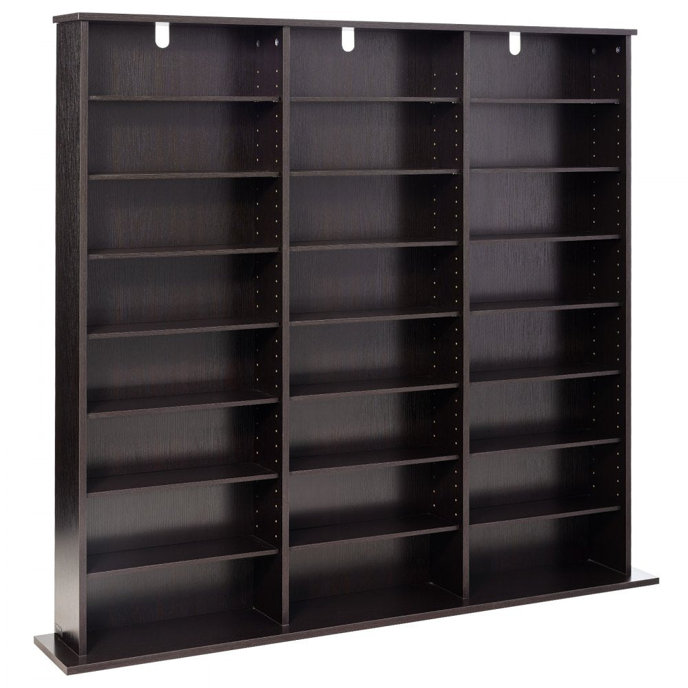 VEVOR Media Storage Cabinet, 8-Tier DVD Shelf Organizer, 55.91 x 8.66 x 51.18 in Multimedia Storage Organizer for CDs, DVDs, Books & Games, CD Shelf for Living Room, Home Office, Recording Room, Brown