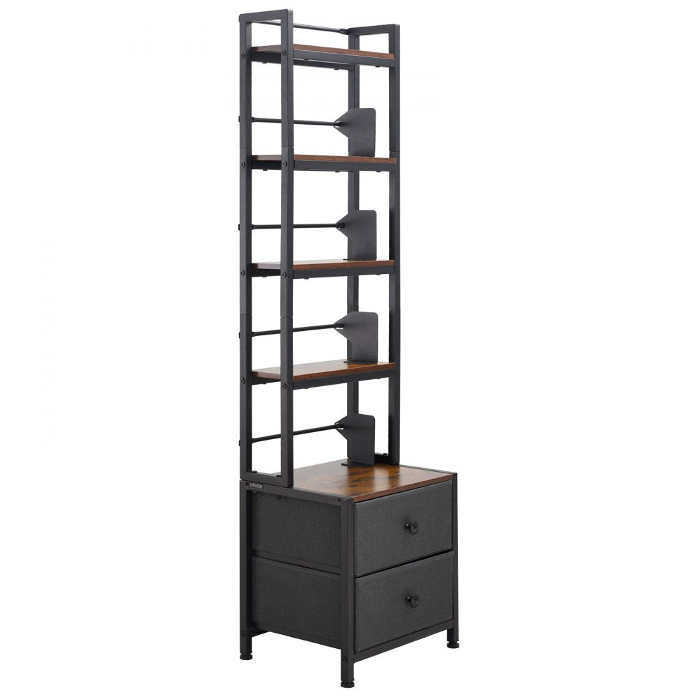 VEVOR Media Storage Cabinet, 4-Shelf DVD Shelf Organizer with Drawers, 15.75 x 11.81 x 56.50 in Multimedia Storage Organizer for CDs, DVDs, Books and Games, CD Cabinet for Living Room, Home Office