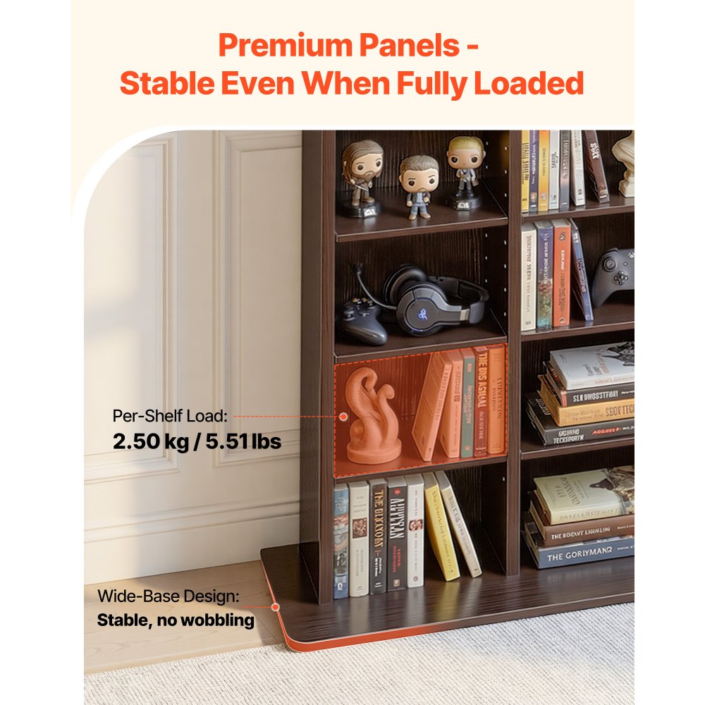 VEVOR Media Storage Cabinet, 8-Tier DVD Shelf Organizer, 22.01 x 8.74 x 50.98 in Multimedia Storage Organizer for CDs, DVDs, Books and Games, CD Shelf for Living Room, Home Office, Recording Room