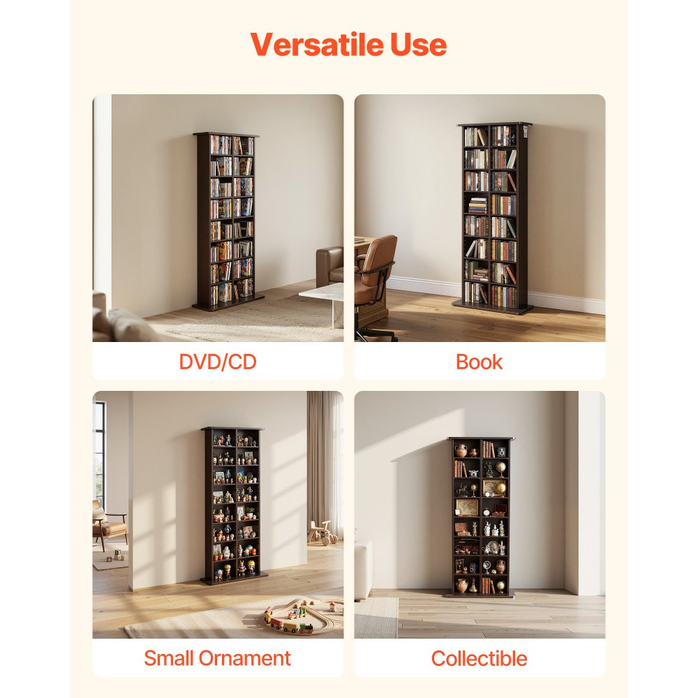 VEVOR Media Storage Cabinet, 8-Tier DVD Shelf Organizer, 22.01 x 8.74 x 50.98 in Multimedia Storage Organizer for CDs, DVDs, Books and Games, CD Shelf for Living Room, Home Office, Recording Room