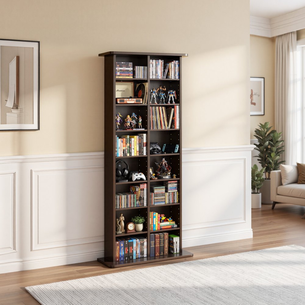VEVOR Media Storage Cabinet, 8-Tier DVD Shelf Organizer, 22.01 x 8.74 x 50.98 in Multimedia Storage Organizer for CDs, DVDs, Books and Games, CD Shelf for Living Room, Home Office, Recording Room