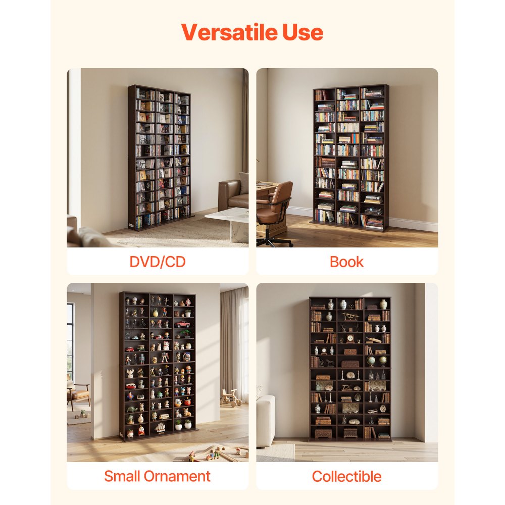 VEVOR Media Storage Cabinet, 12-Tier DVD Shelf Organizer, 40.08 x 9.09 x 71.26 in Multimedia Storage Organizer for CDs, DVDs, Books and Games, CD Shelf for Living Room, Home Office, Recording Room
