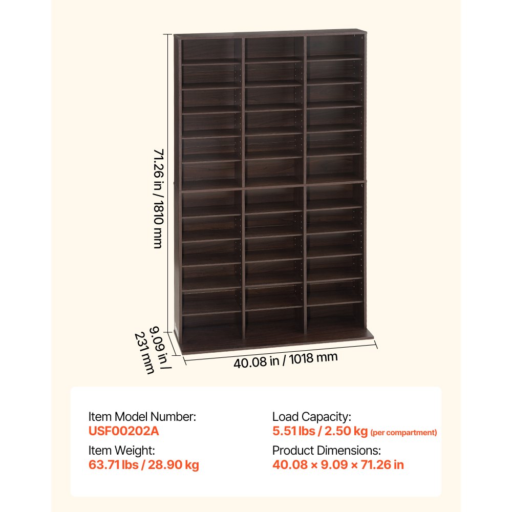 VEVOR Media Storage Cabinet, 12-Tier DVD Shelf Organizer, 40.08 x 9.09 x 71.26 in Multimedia Storage Organizer for CDs, DVDs, Books and Games, CD Shelf for Living Room, Home Office, Recording Room