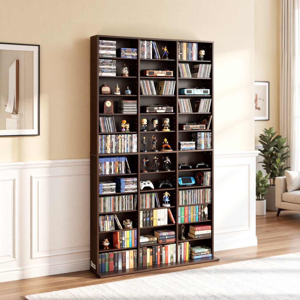 VEVOR Media Storage Cabinet, 12-Tier DVD Shelf Organizer, 40.08 x 9.09 x 71.26 in Multimedia Storage Organizer for CDs, DVDs, Books and Games, CD Shelf for Living Room, Home Office, Recording Room